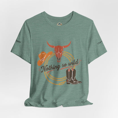 Personalized western sunset T-shirt featuring rugged design and vibrant colors, made by Printify for a casual Western style.