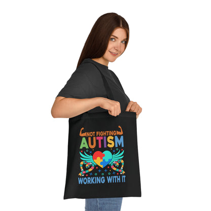 Autism Awareness Puzzle-Heart Cotton Tote — “Not Fighting Autism, Working With It” - Ramshackle Shack