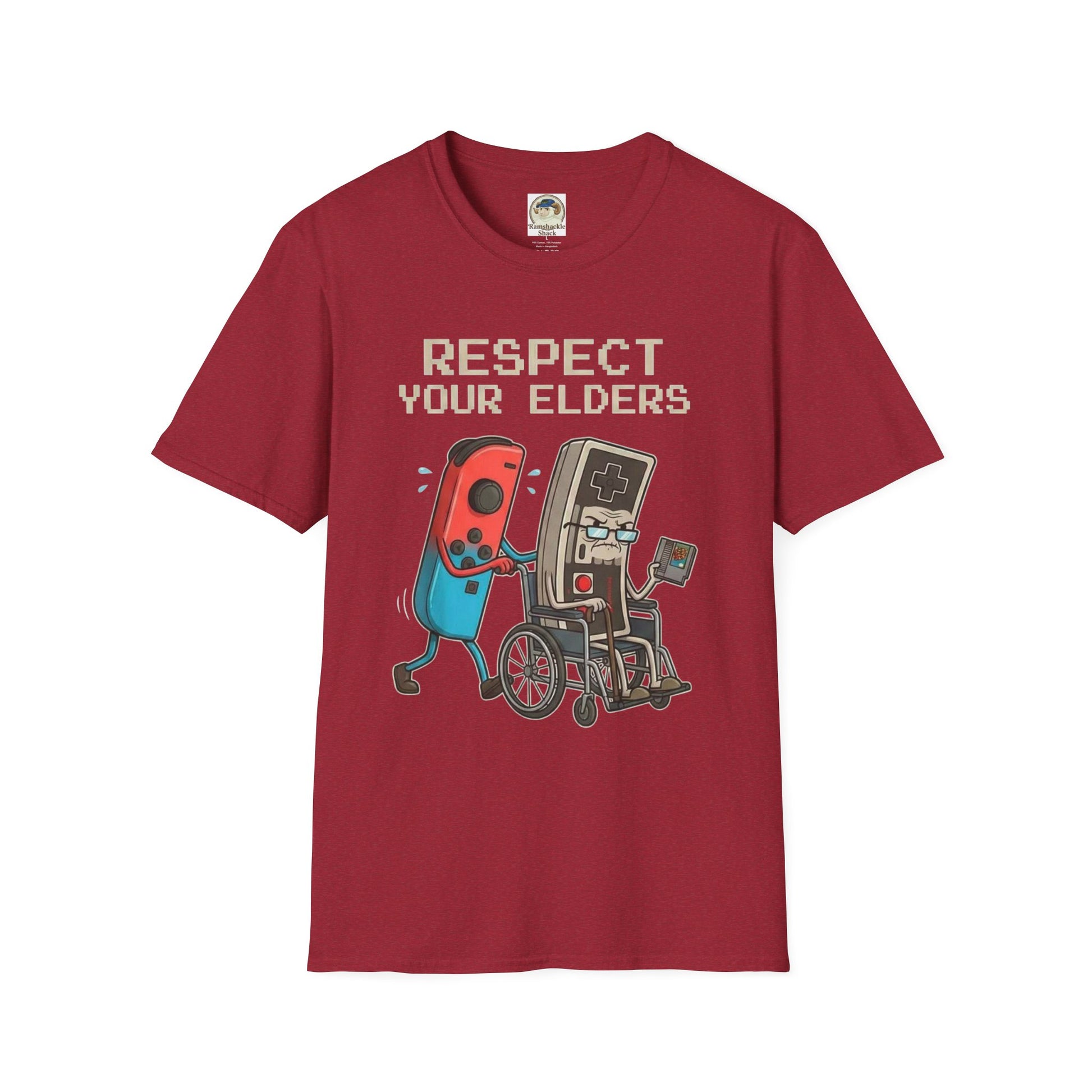 Retro Game Controllers TShirt Respect Your Elders Vintage Console Graphic Tee - Ramshackle Shack