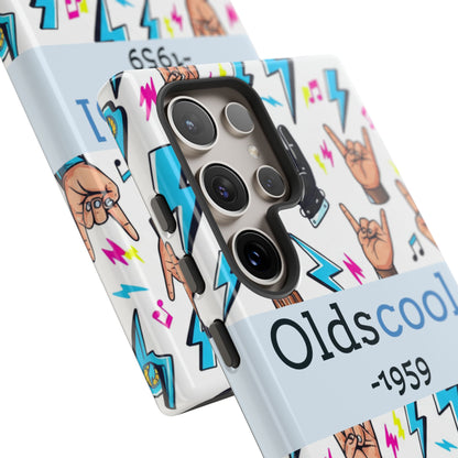 Retro Rock 'Oldscool 1959' Phone Case – Lightning & Rock Hand Pattern - Ramshackle Shack