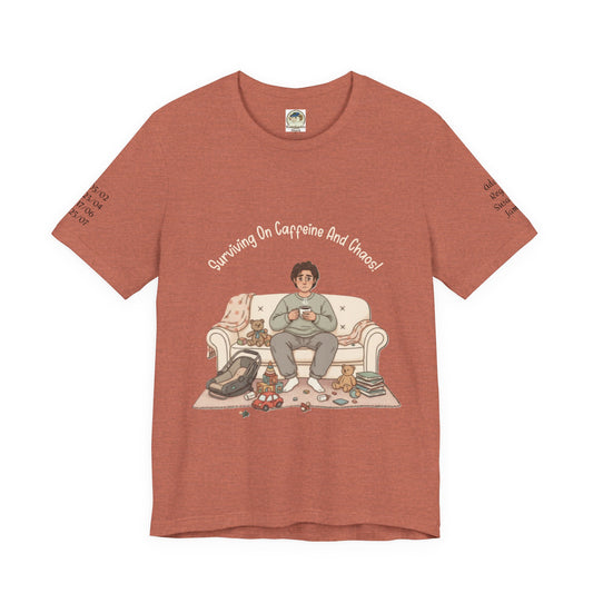 Dad 'Surviving on Caffeine and Chaos' Tee — Custom Names & Dates, 'Believe You Can' Back - Ramshackle Shack