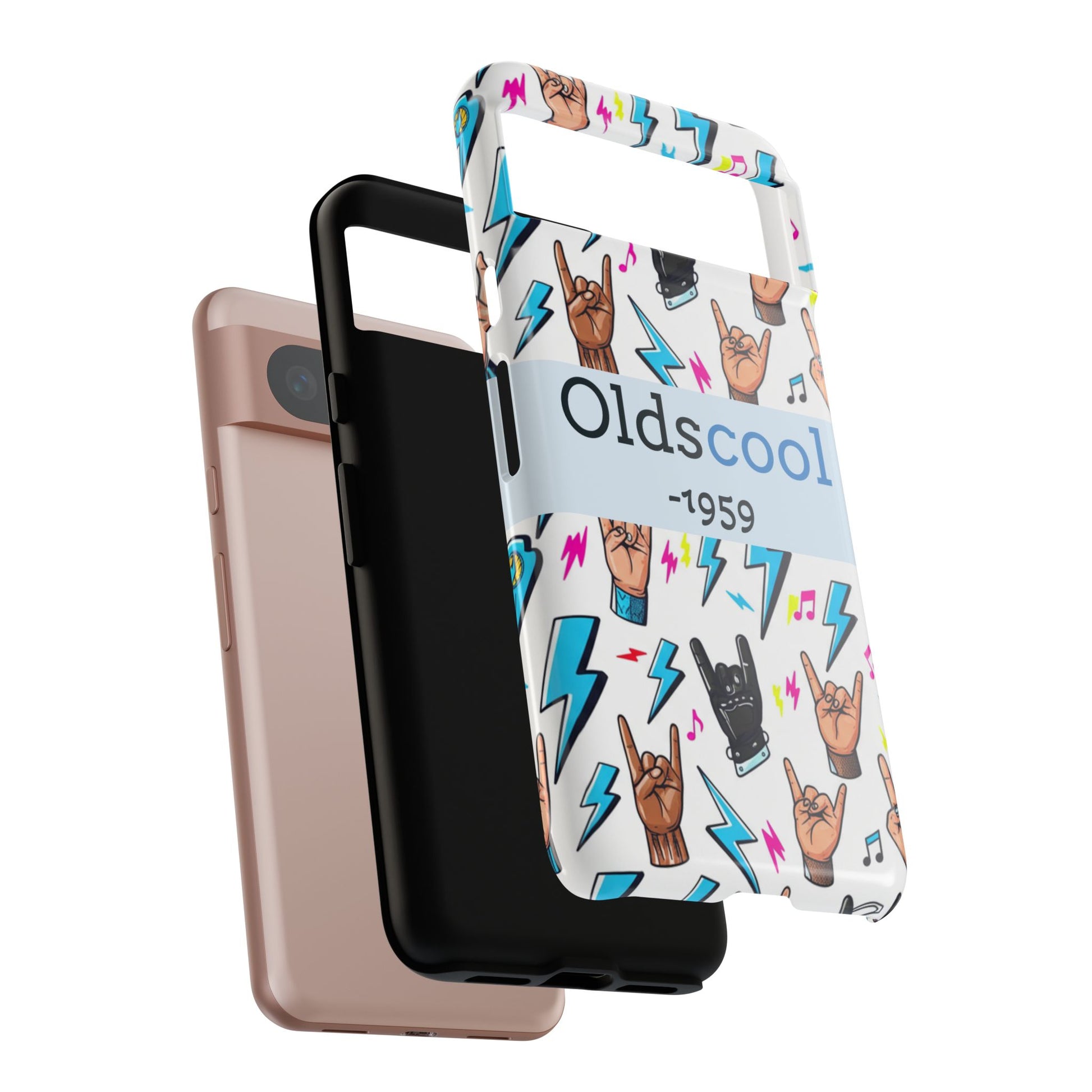 Retro Rock 'Oldscool 1959' Phone Case – Lightning & Rock Hand Pattern - Ramshackle Shack