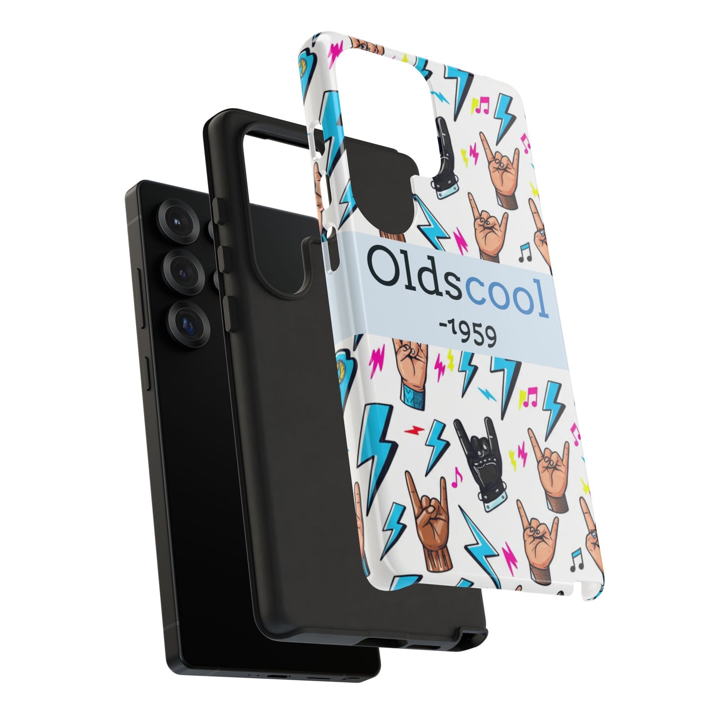 Retro Rock 'Oldscool 1959' Phone Case – Lightning & Rock Hand Pattern - Ramshackle Shack