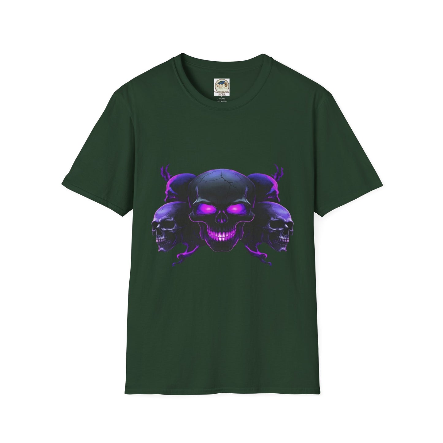 Skull Trio Graphic TShirt  Neon Purple Gothic Skull Design - Ramshackle Shack