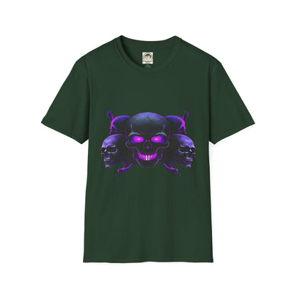 Skull Trio Graphic TShirt  Neon Purple Gothic Skull Design - Ramshackle Shack