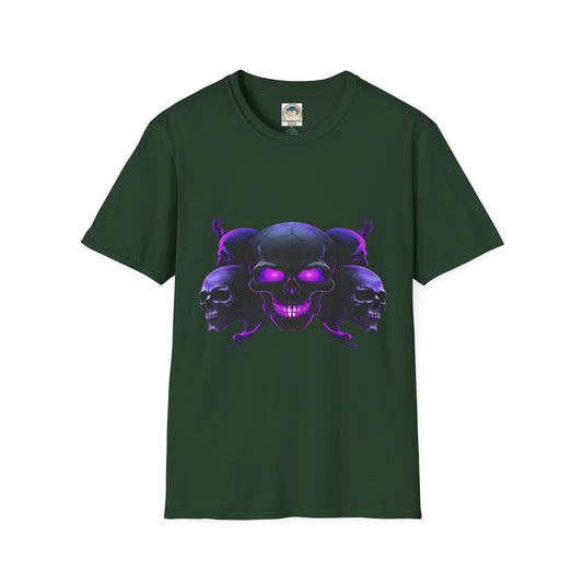 Skull Trio Graphic TShirt  Neon Purple Gothic Skull Design - Ramshackle Shack