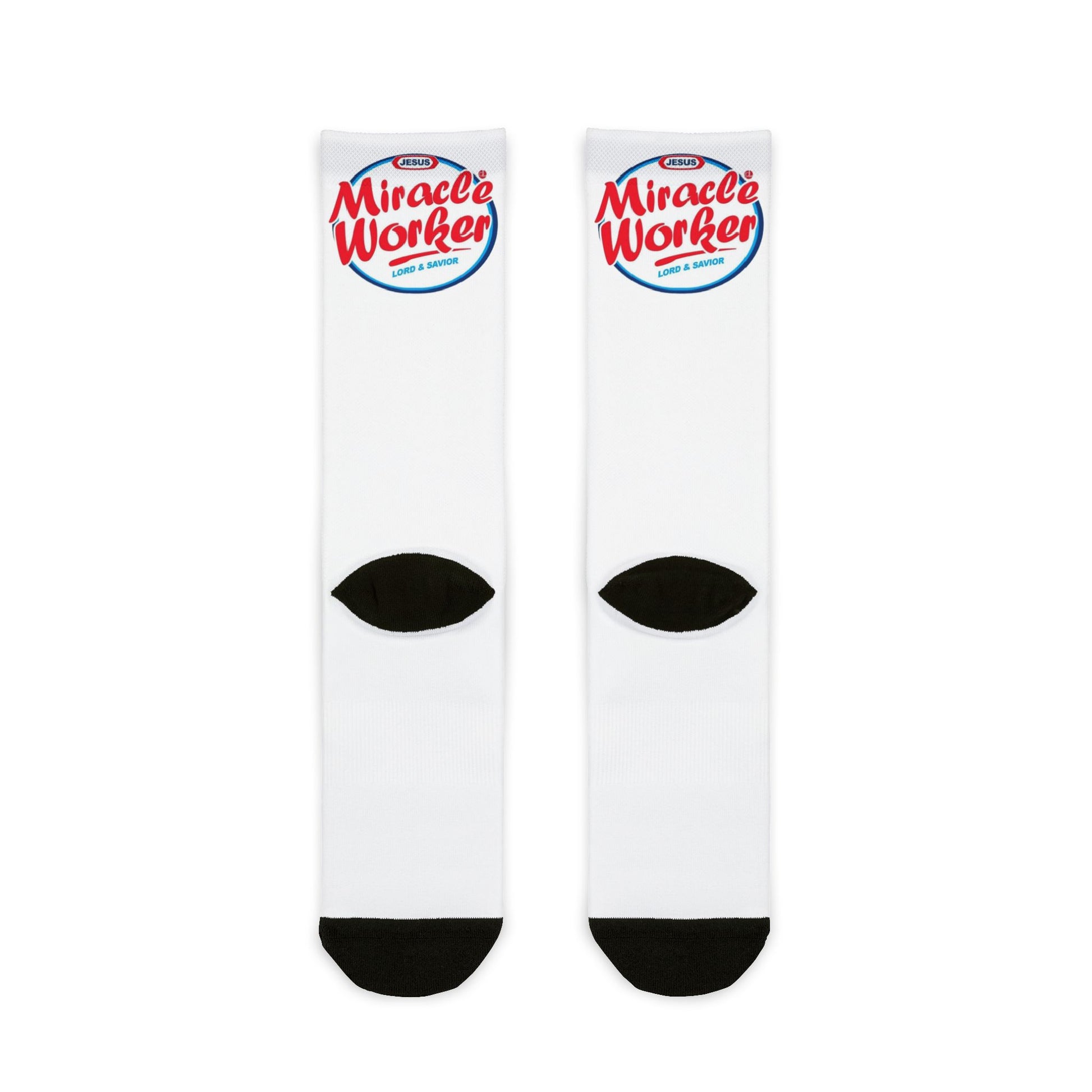 Jesus Miracle Worker Crew Socks — 'Lord & Savior' Sublimation Socks - Ramshackle Shack