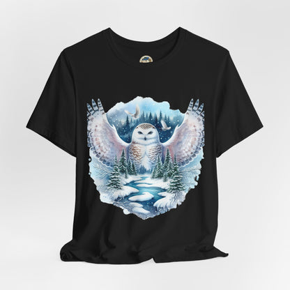 Snowy Owl Forest T-Shirt — Winter Wildlife Nature Tee - Ramshackle Shack