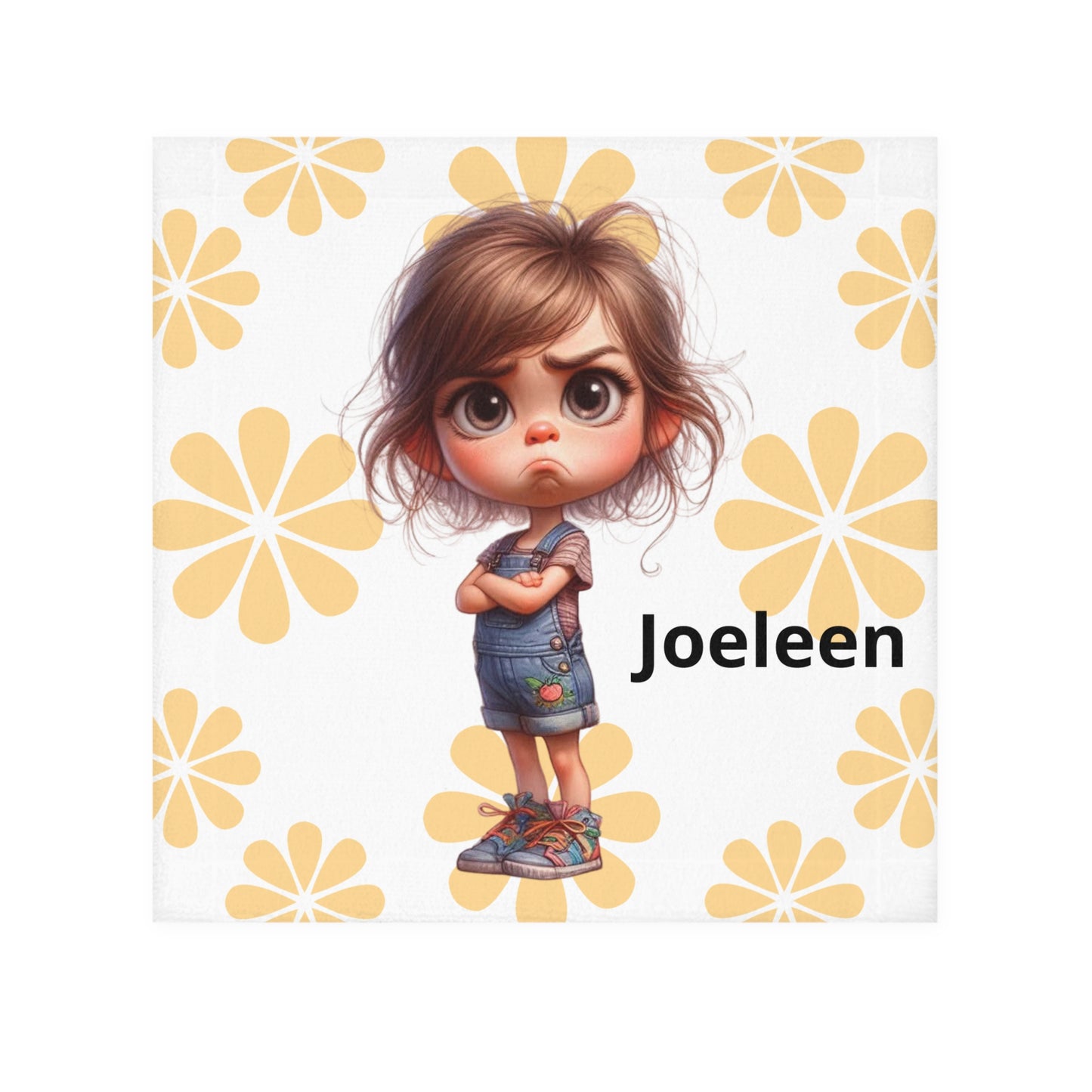 Personalized Face Towel — Pouting Girl with Large Yellow Flower Background - Ramshackle Shack