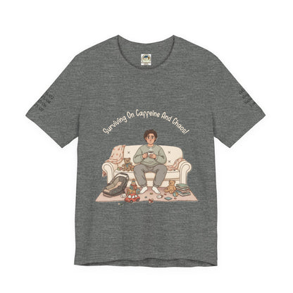 Dad 'Surviving on Caffeine and Chaos' Tee — Custom Names & Dates, 'Believe You Can' Back - Ramshackle Shack