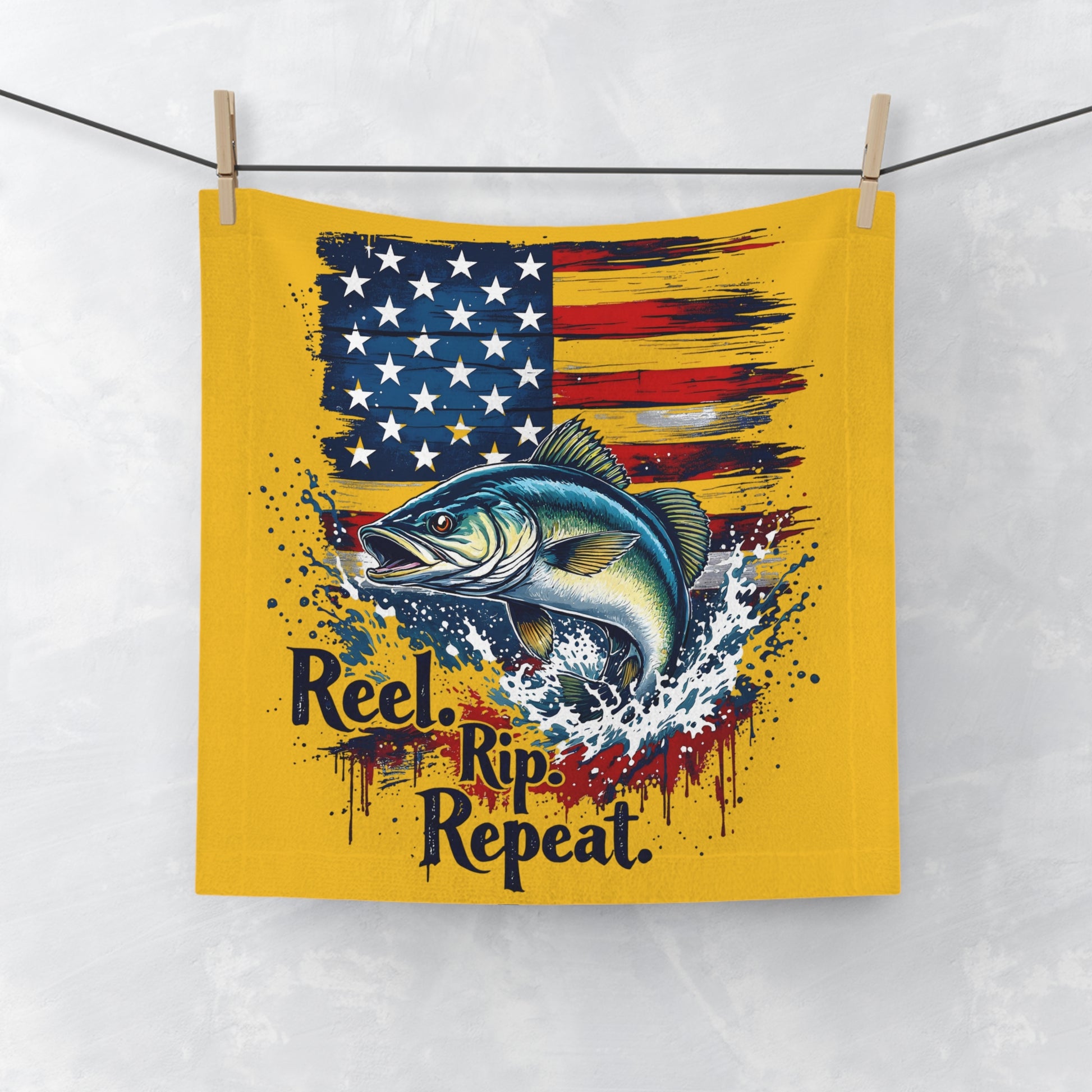 Reel Rip Repeat American Flag Jumping Fish Face Towel - Ramshackle Shack