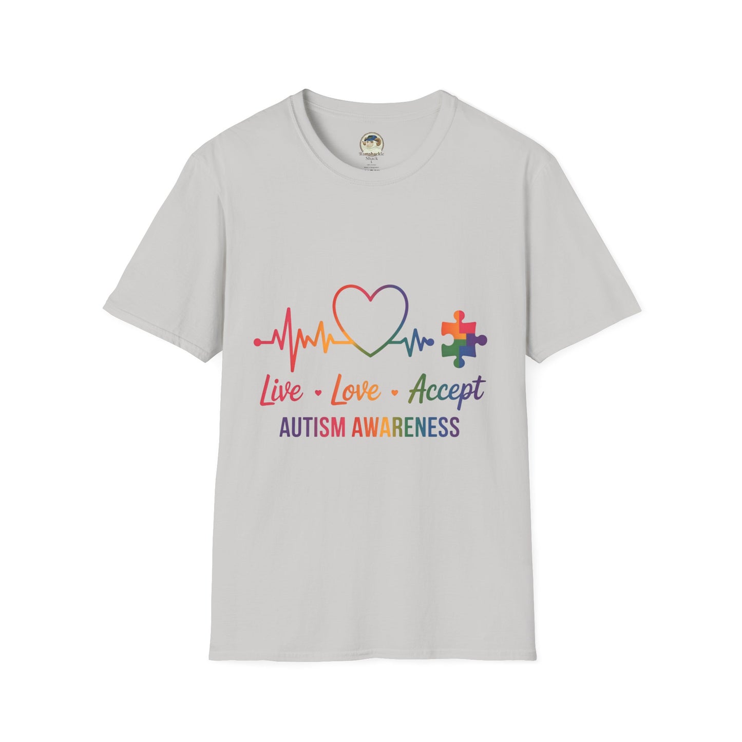 Autism Awareness T-Shirt — Live Love Accept Rainbow Puzzle Ribbon - Ramshackle Shack