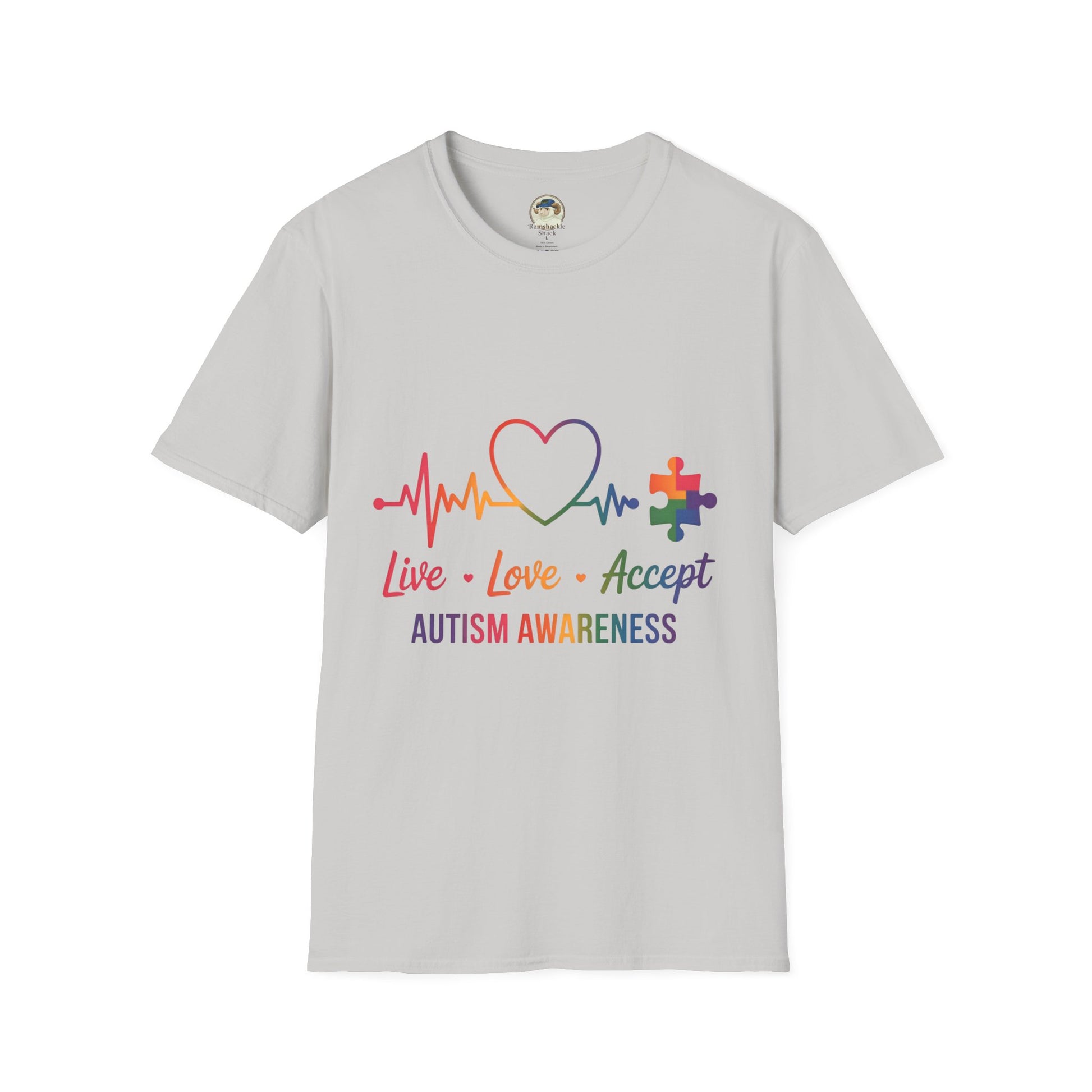 Autism Awareness T-Shirt — Live Love Accept Rainbow Puzzle Ribbon - Ramshackle Shack