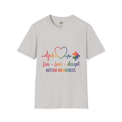 Autism Awareness T-Shirt — Live Love Accept Rainbow Puzzle Ribbon - Ramshackle Shack