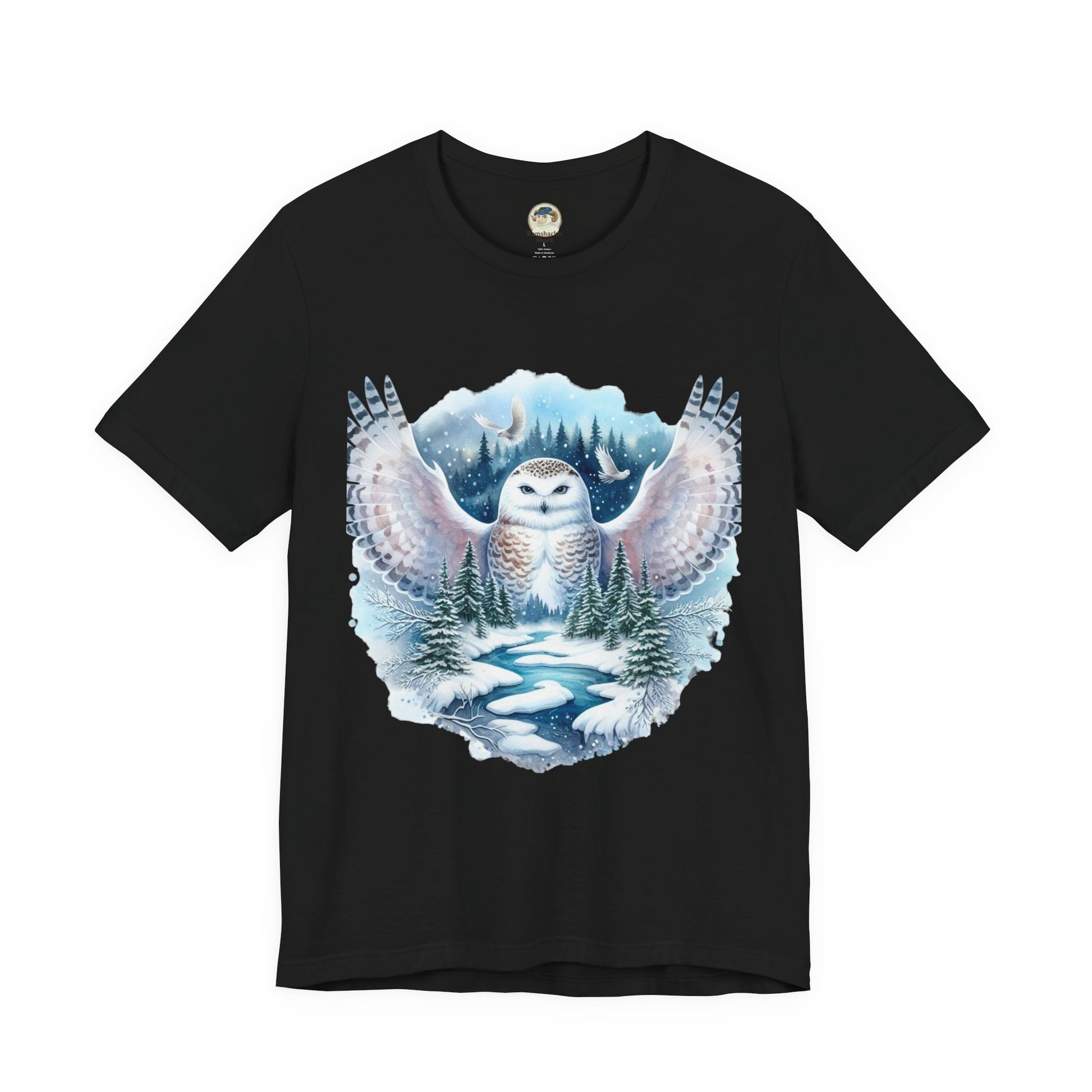 Snowy Owl Forest T-Shirt — Winter Wildlife Nature Tee - Ramshackle Shack