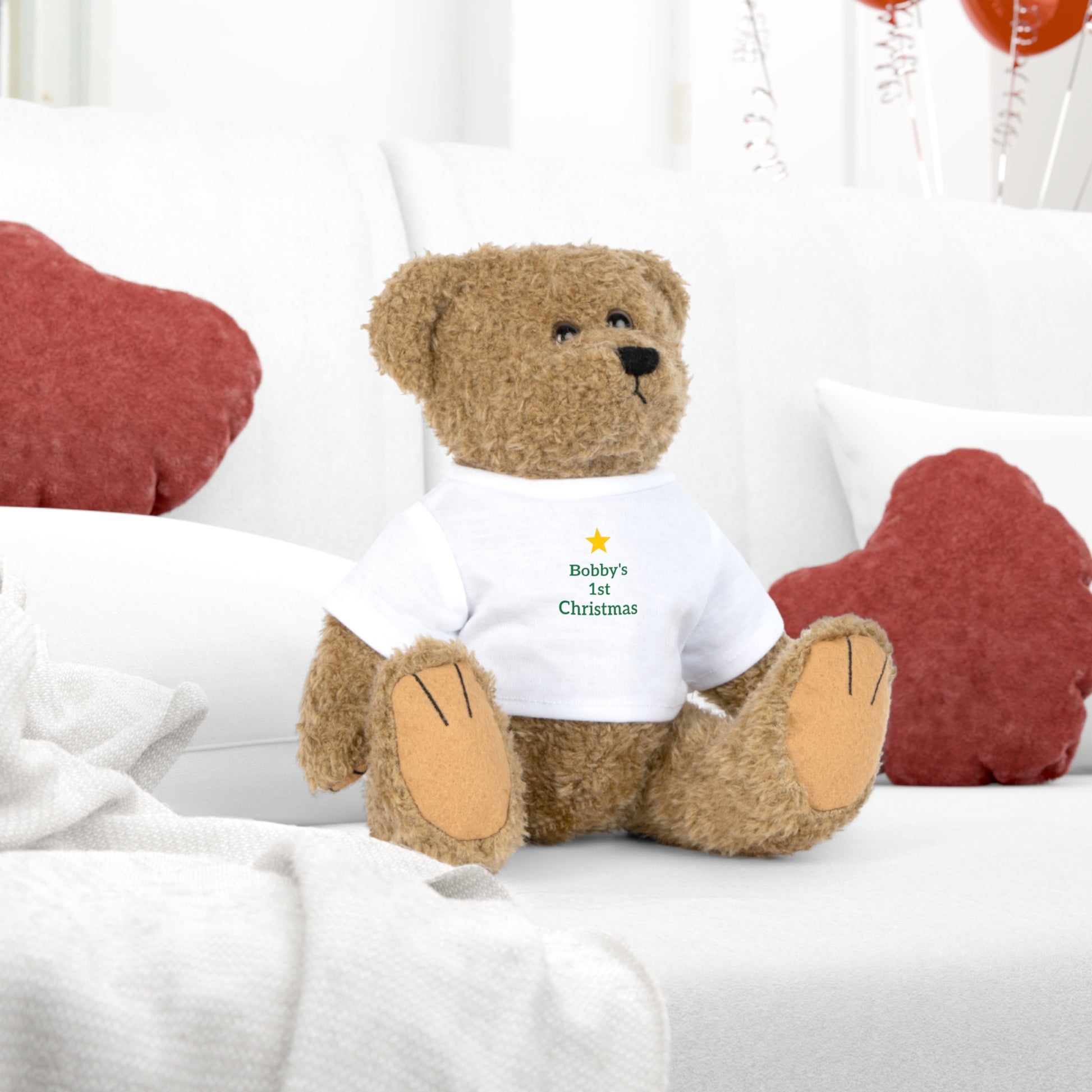 Personalized Teddy Bear with T-Shirt — Baby’s First Christmas Gift - Ramshackle Shack