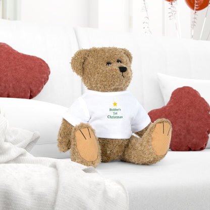 Personalized Teddy Bear with T-Shirt — Baby’s First Christmas Gift - Ramshackle Shack