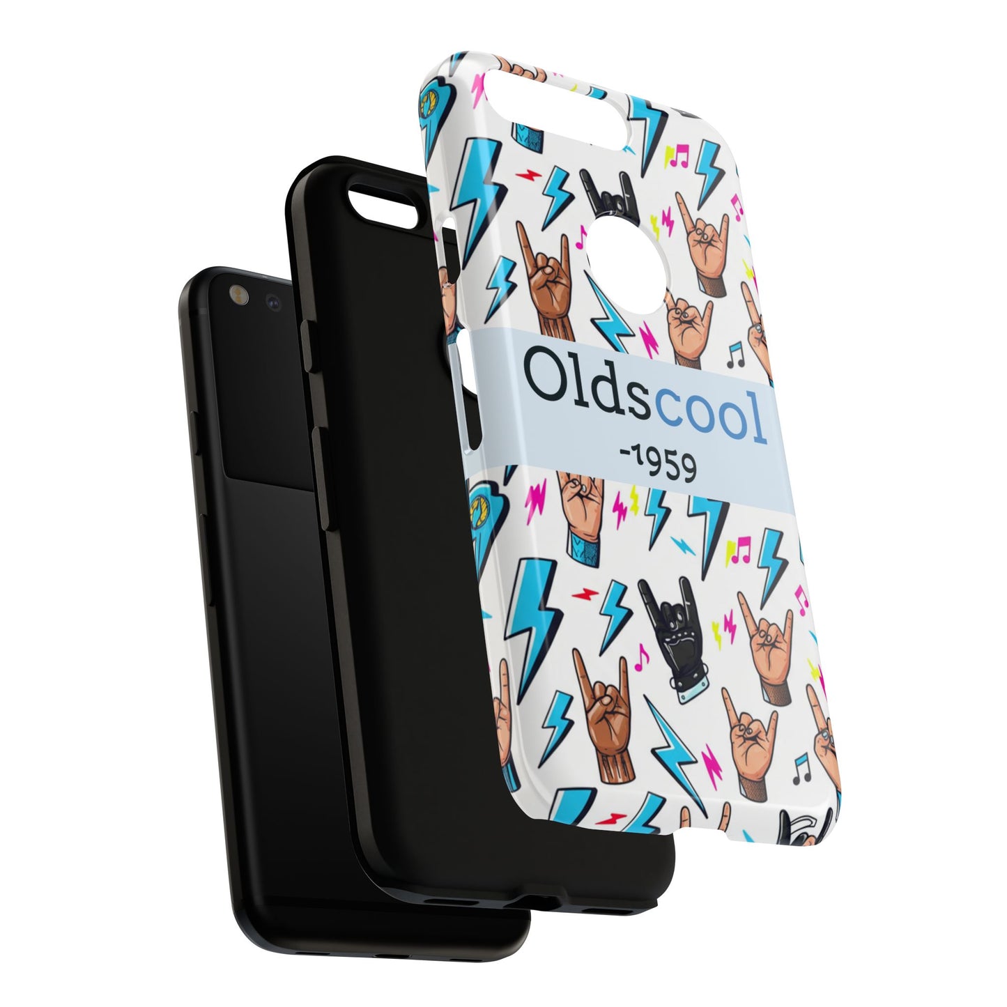 Retro Rock 'Oldscool 1959' Phone Case – Lightning & Rock Hand Pattern - Ramshackle Shack