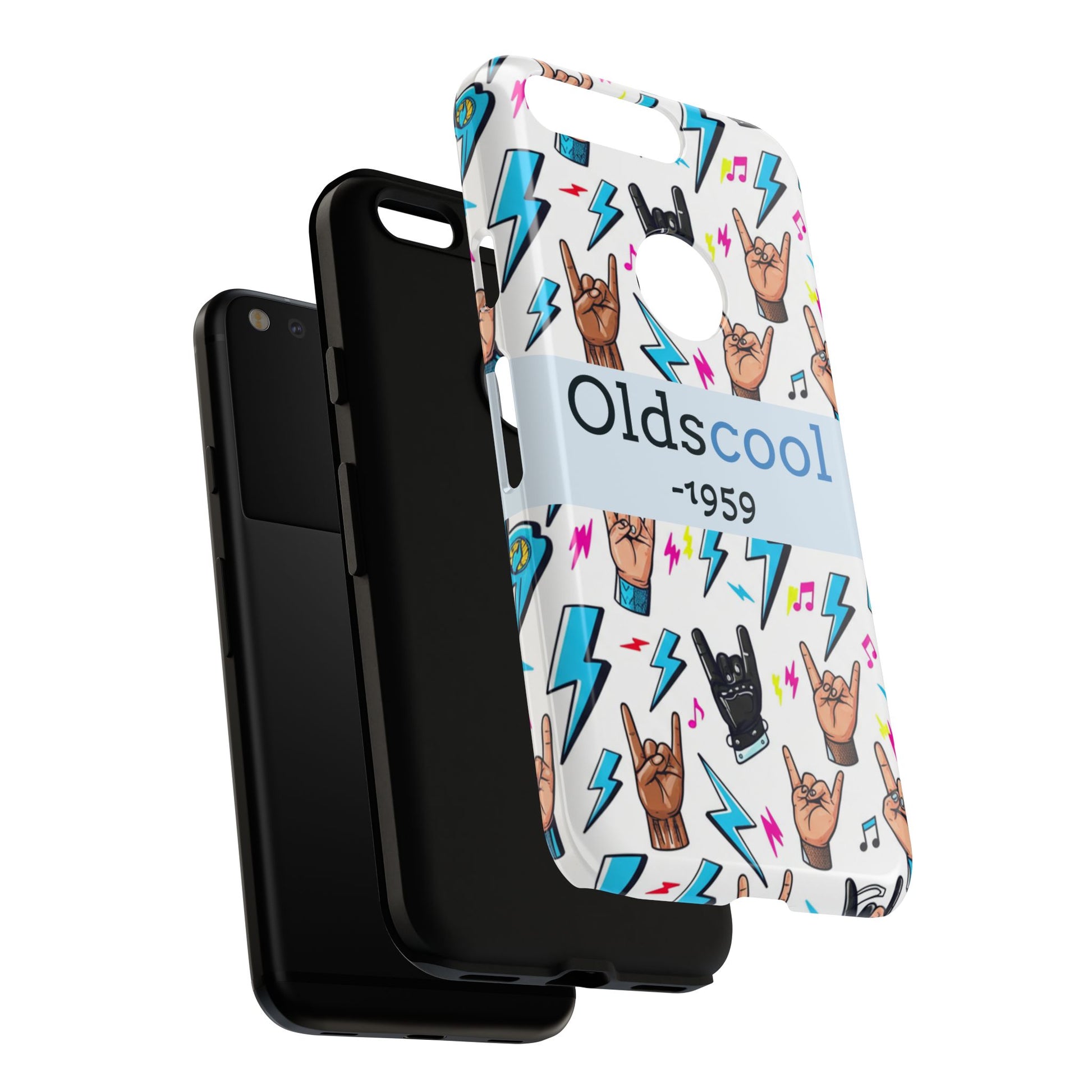 Retro Rock 'Oldscool 1959' Phone Case – Lightning & Rock Hand Pattern - Ramshackle Shack