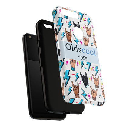 Retro Rock 'Oldscool 1959' Phone Case – Lightning & Rock Hand Pattern - Ramshackle Shack
