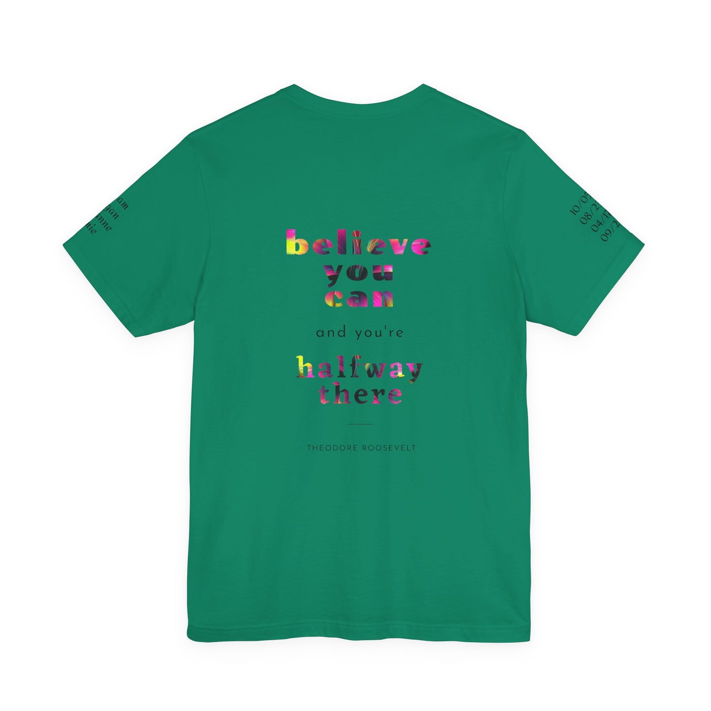 Dad 'Surviving on Caffeine and Chaos' Tee — Custom Names & Dates, 'Believe You Can' Back - Ramshackle Shack