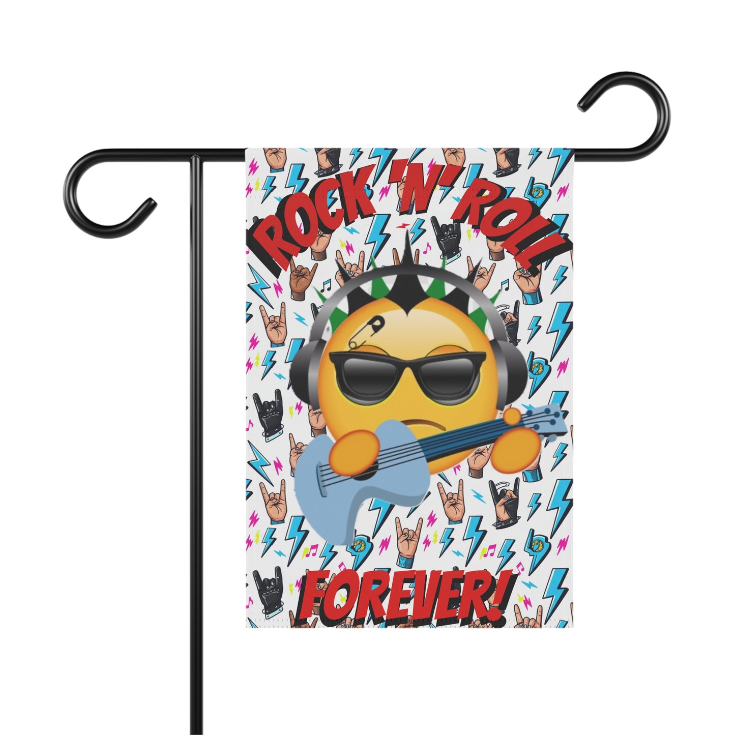 Rock 'N' Roll Forever Garden Flag — Emoji Guitarist Garden Banner - Ramshackle Shack