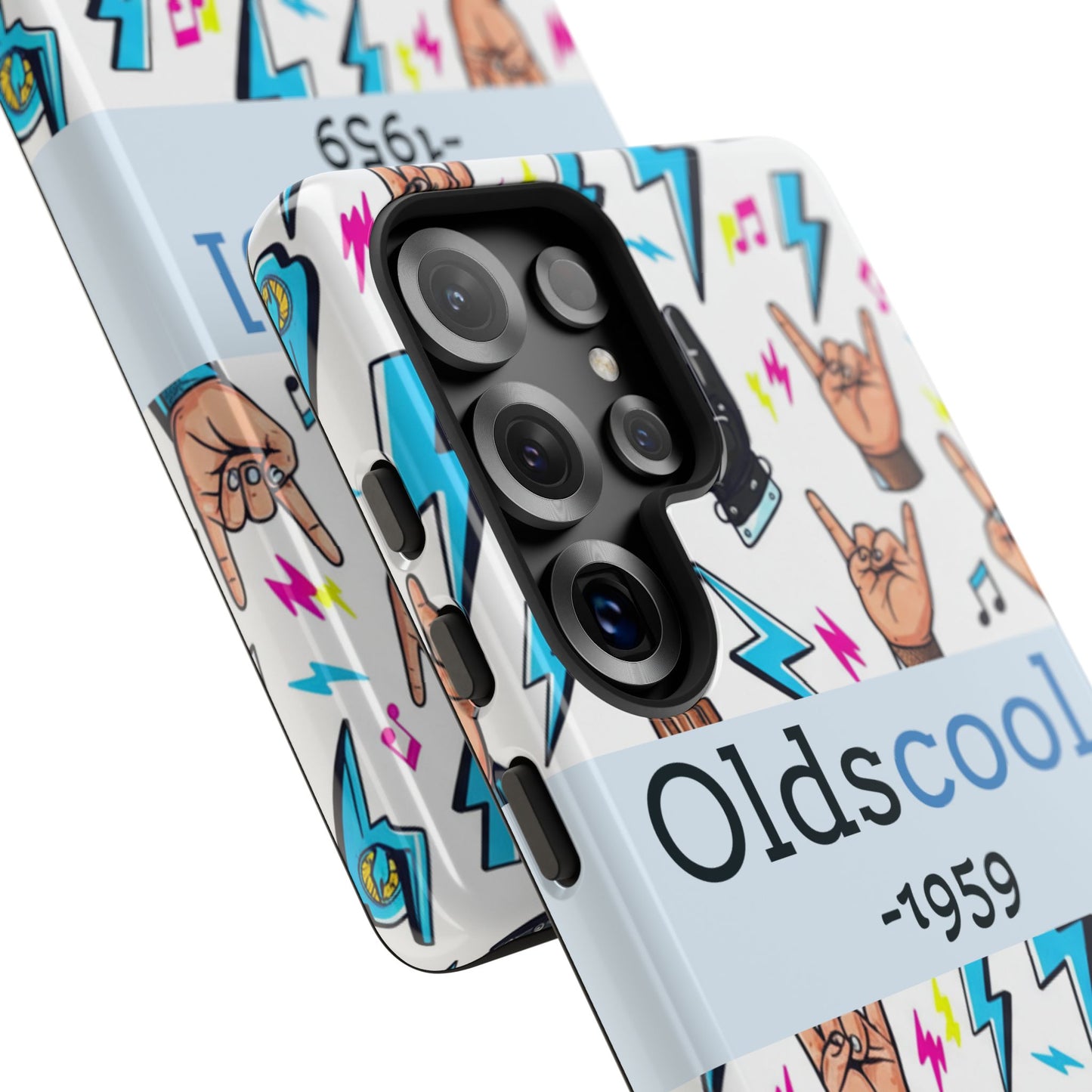 Retro Rock 'Oldscool 1959' Phone Case – Lightning & Rock Hand Pattern - Ramshackle Shack