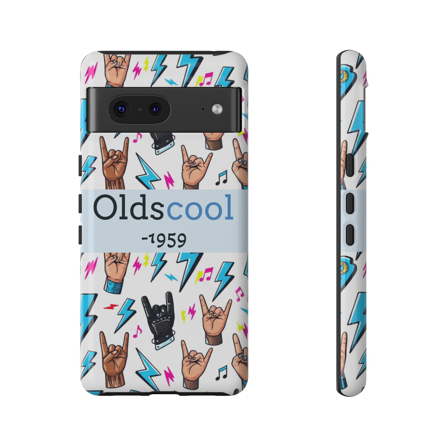 Retro Rock 'Oldscool 1959' Phone Case – Lightning & Rock Hand Pattern - Ramshackle Shack