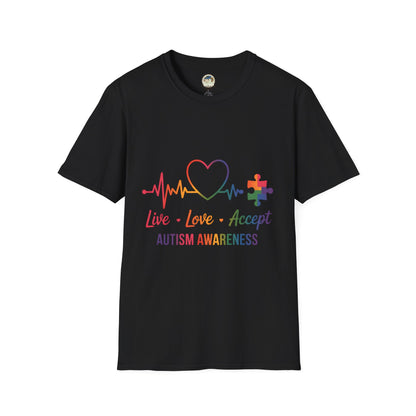 Autism Awareness T-Shirt — Live Love Accept Rainbow Puzzle Ribbon - Ramshackle Shack