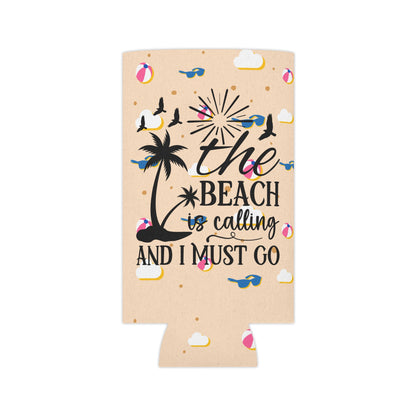 Can Cooler — “The Beach Is Calling, I Must Go” Tropical Palm & Sunglasses Design - Ramshackle Shack