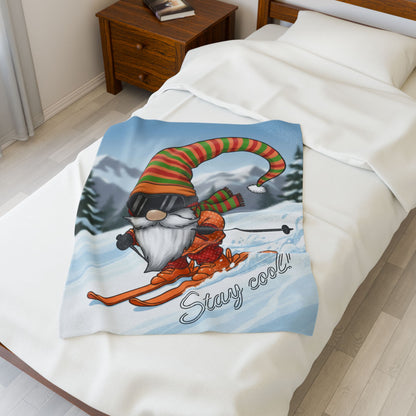 Skiing Gnome Velveteen Plush Blanket Stay Cool Winter Throw - Ramshackle Shack
