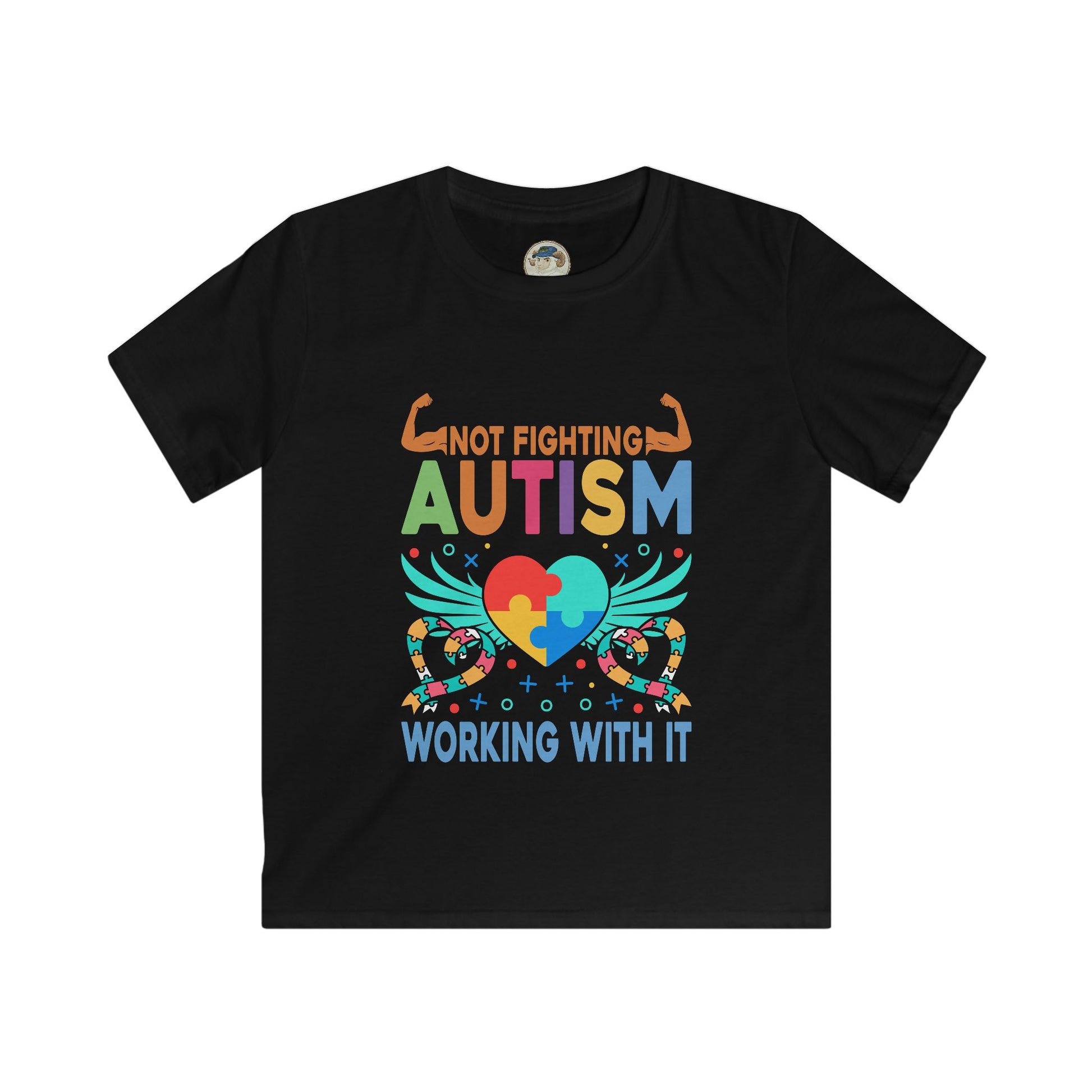 Kids Autism Awareness T-Shirt — "Not Fighting Autism, Working With It" Puzzle Ribbon Tee - Ramshackle Shack