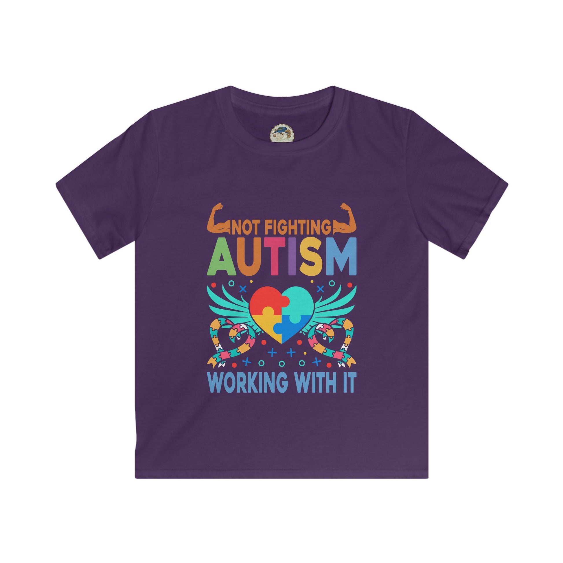 Kids Autism Awareness T-Shirt — "Not Fighting Autism, Working With It" Puzzle Ribbon Tee - Ramshackle Shack