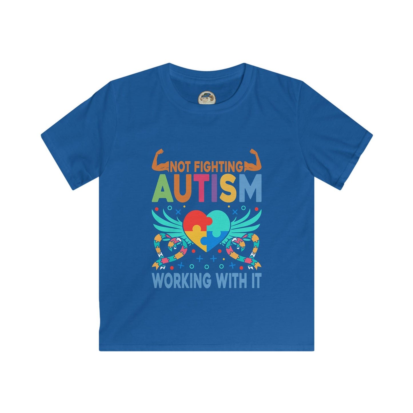 Kids Autism Awareness T-Shirt — "Not Fighting Autism, Working With It" Puzzle Ribbon Tee - Ramshackle Shack