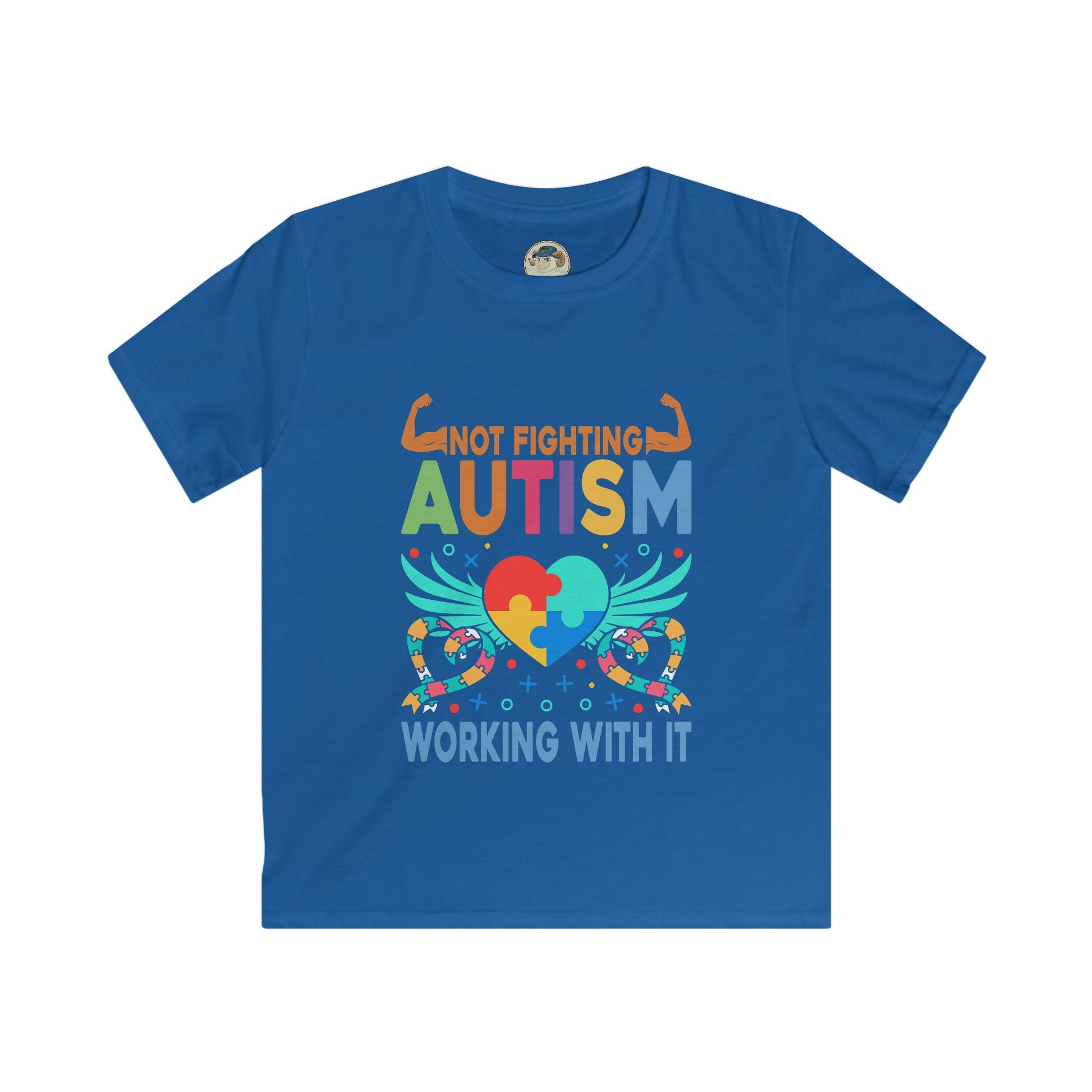 Kids Autism Awareness T-Shirt — "Not Fighting Autism, Working With It" Puzzle Ribbon Tee - Ramshackle Shack