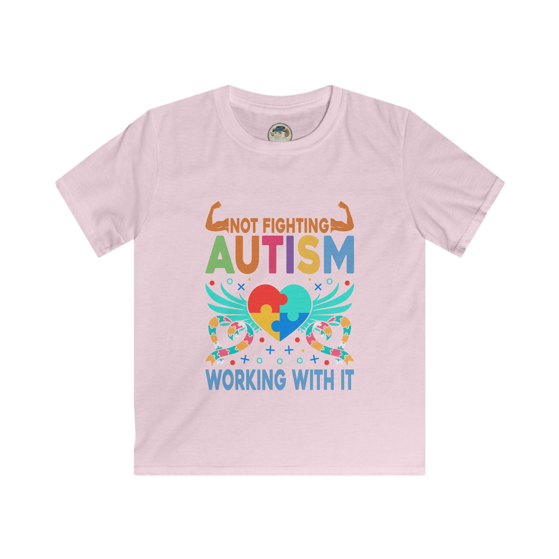 Kids Autism Awareness T-Shirt — "Not Fighting Autism, Working With It" Puzzle Ribbon Tee - Ramshackle Shack