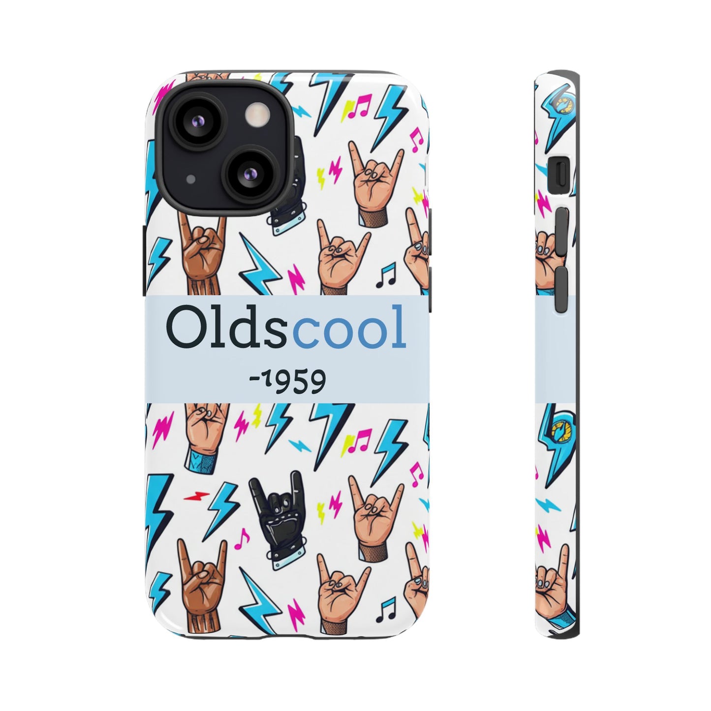 Retro Rock 'Oldscool 1959' Phone Case – Lightning & Rock Hand Pattern - Ramshackle Shack