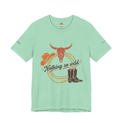 Personalized western sunset T-shirt from Nothing So Wild Rider Tee collection, featuring vibrant sunset and western design.