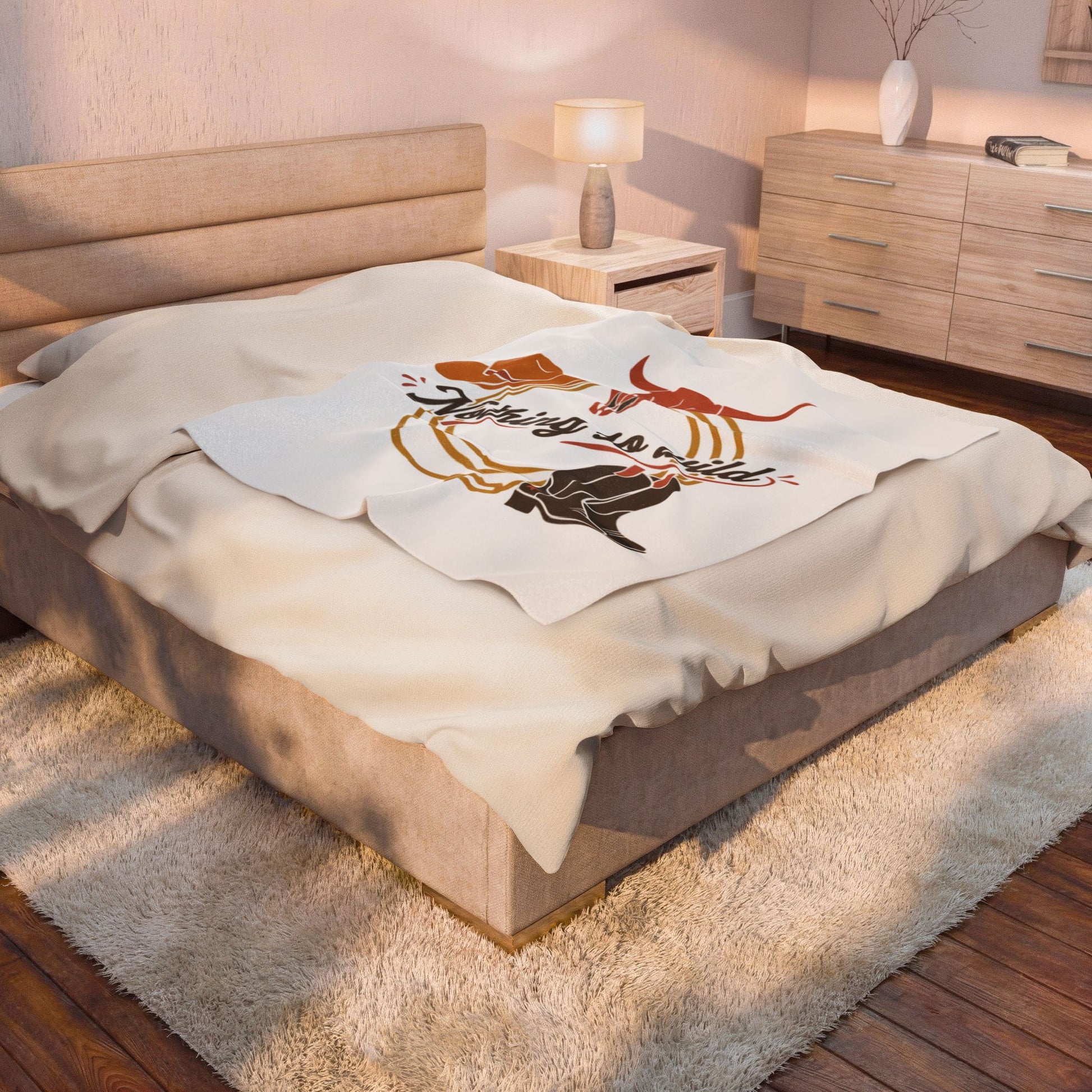Velveteen plush blanket with cowboy chic western desert print by Printify, featuring all-over southwestern-inspired patterns.