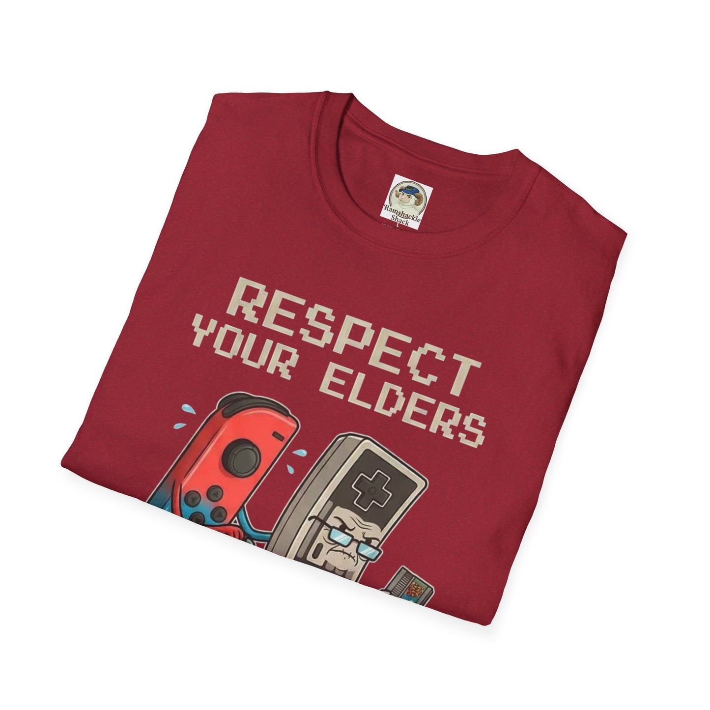 Retro Game Controllers TShirt Respect Your Elders Vintage Console Graphic Tee - Ramshackle Shack