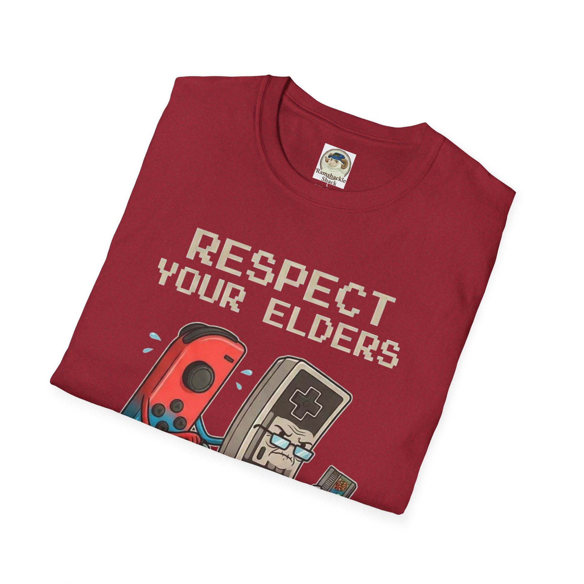 Retro Game Controllers TShirt Respect Your Elders Vintage Console Graphic Tee - Ramshackle Shack