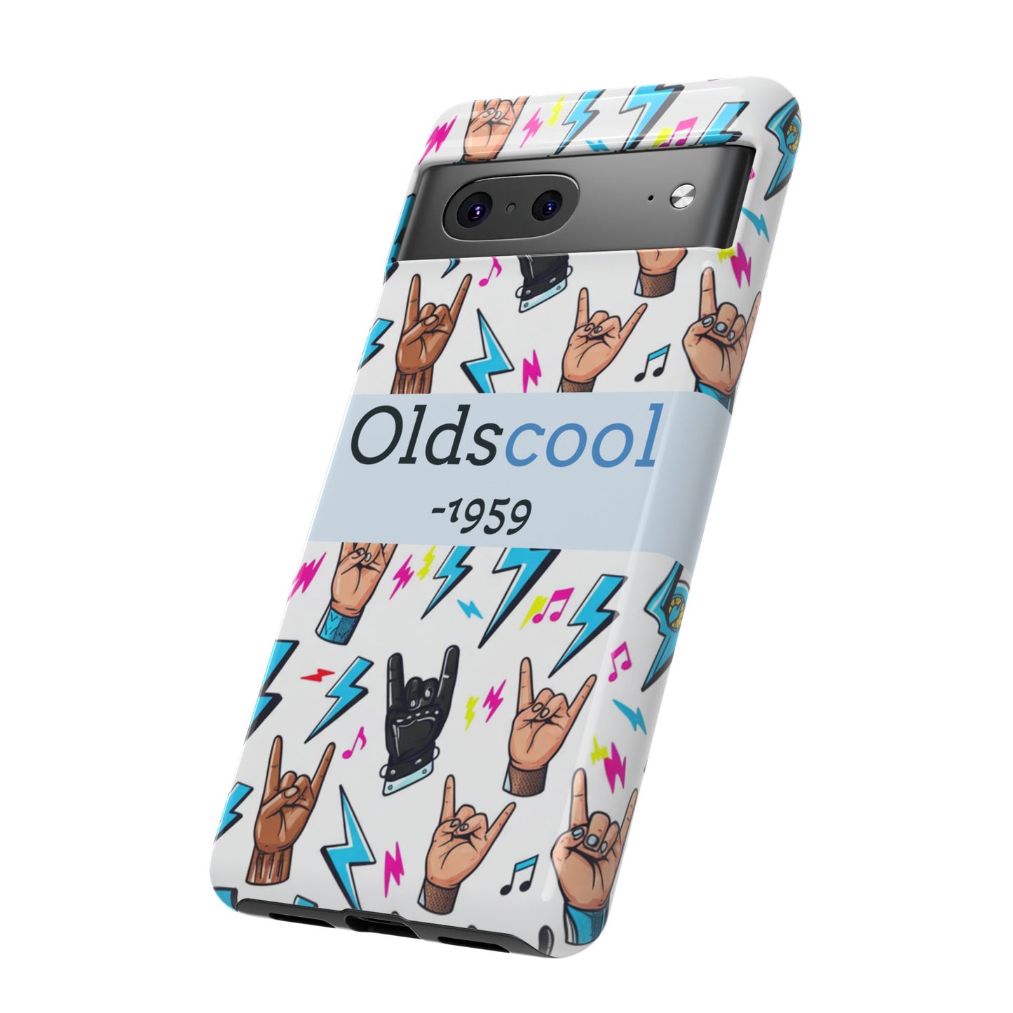 Retro Rock 'Oldscool 1959' Phone Case – Lightning & Rock Hand Pattern - Ramshackle Shack