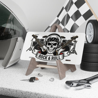 Rock & Roll Skull Vanity Plate  Guitar Drum Metal License Style Sign - Ramshackle Shack