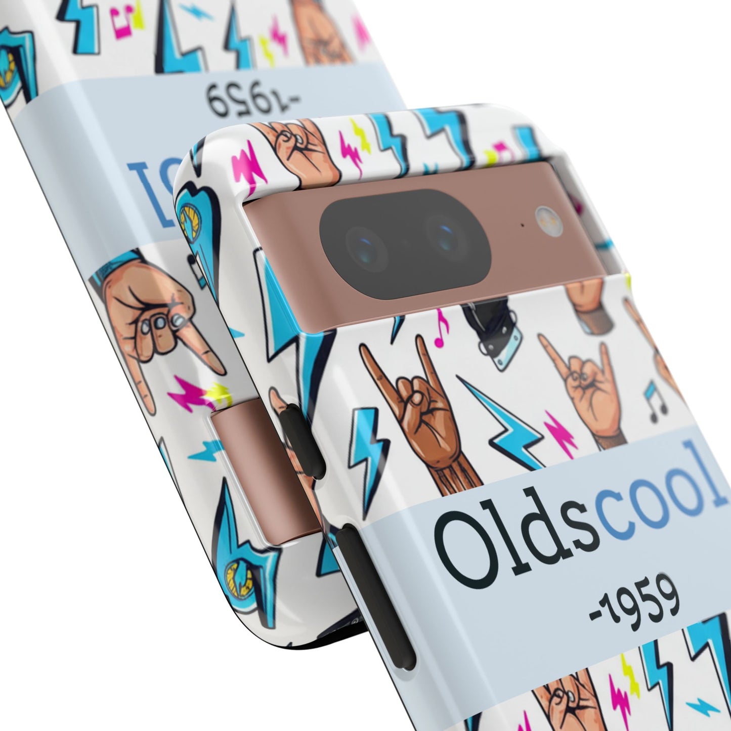 Retro Rock 'Oldscool 1959' Phone Case – Lightning & Rock Hand Pattern - Ramshackle Shack