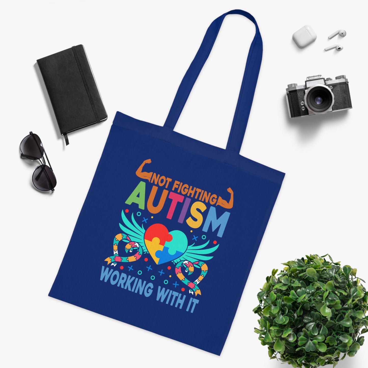 Autism Awareness Puzzle-Heart Cotton Tote — “Not Fighting Autism, Working With It” - Ramshackle Shack