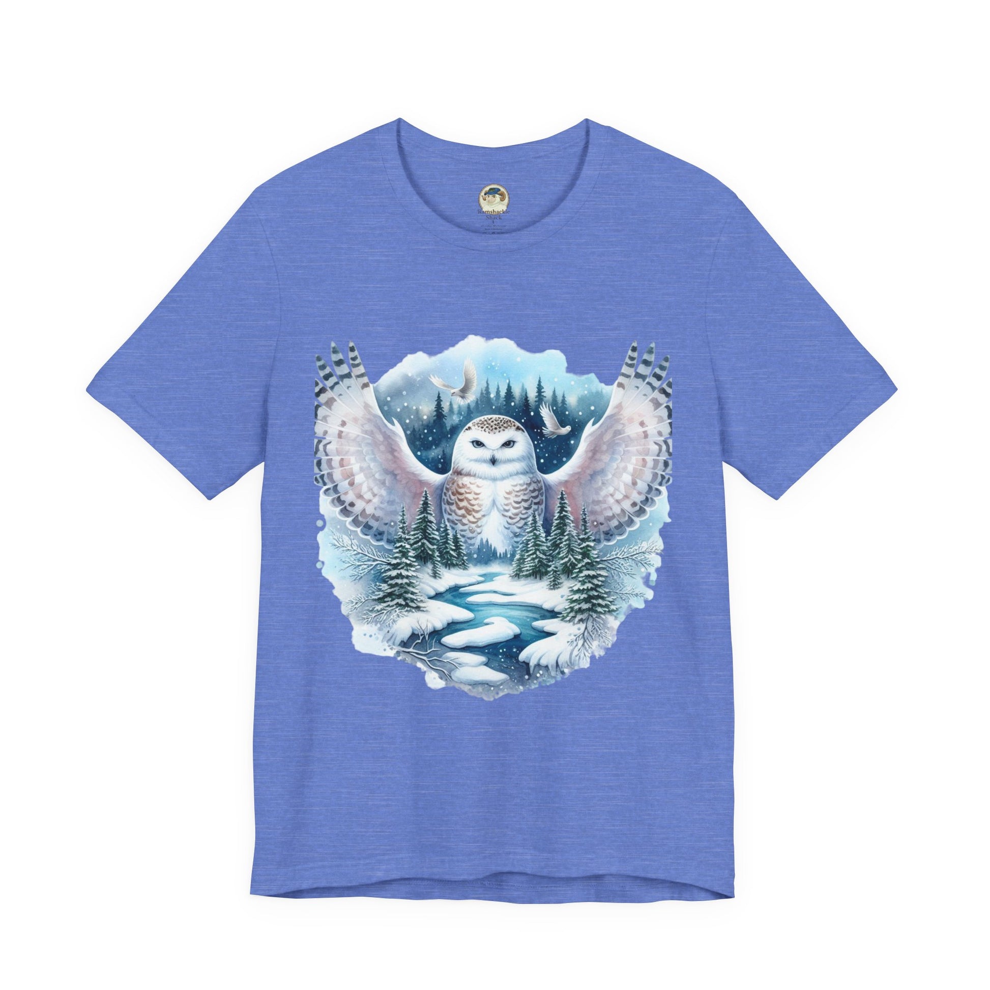 Snowy Owl Forest T-Shirt — Winter Wildlife Nature Tee - Ramshackle Shack