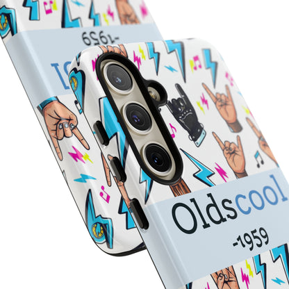 Retro Rock 'Oldscool 1959' Phone Case – Lightning & Rock Hand Pattern - Ramshackle Shack