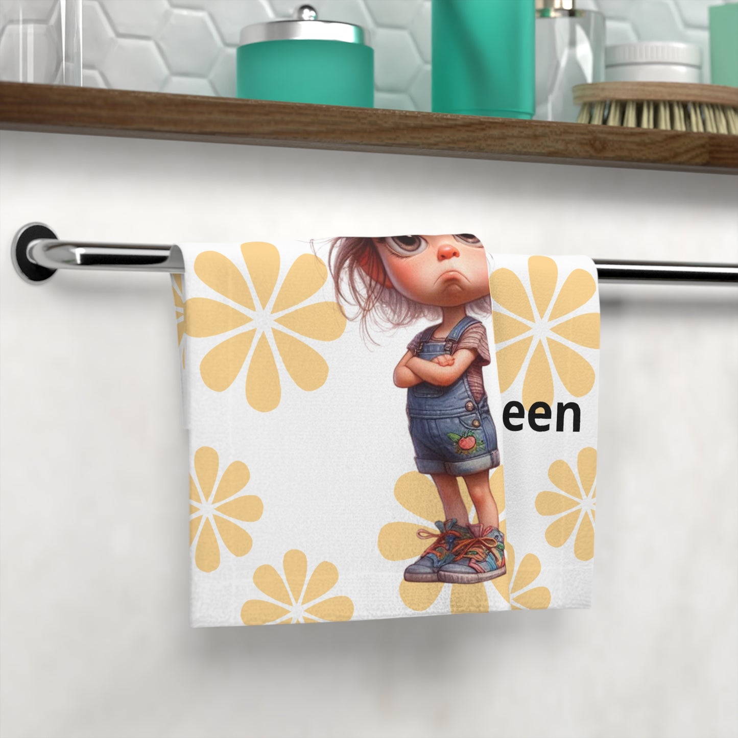 Personalized Face Towel — Pouting Girl with Large Yellow Flower Background - Ramshackle Shack