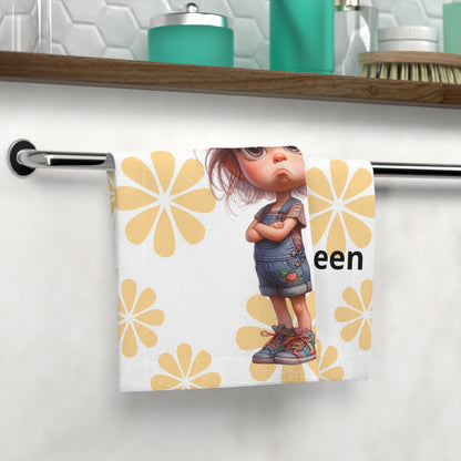 Personalized Face Towel — Pouting Girl with Large Yellow Flower Background - Ramshackle Shack