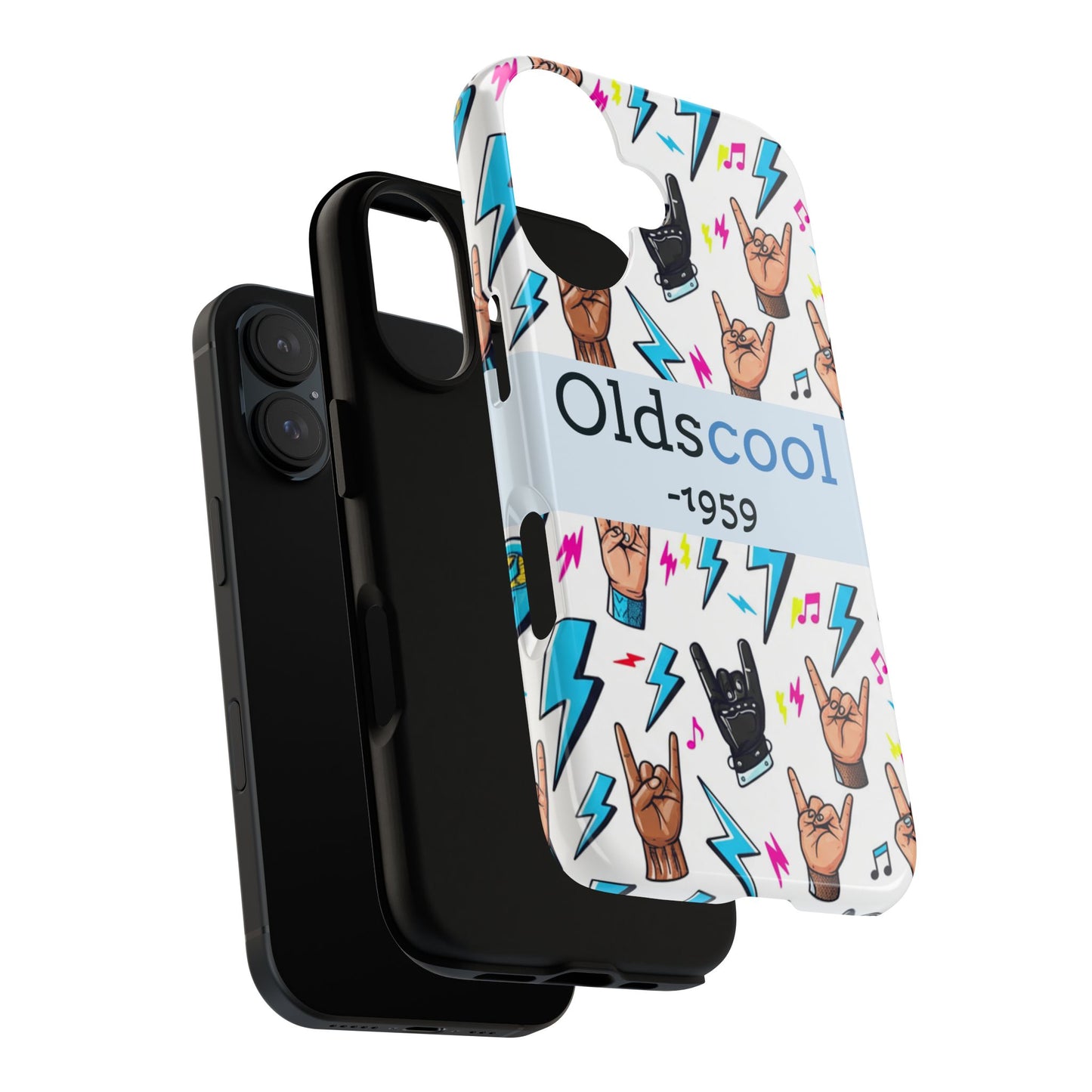 Retro Rock 'Oldscool 1959' Phone Case – Lightning & Rock Hand Pattern - Ramshackle Shack